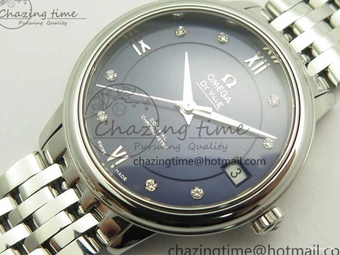 0421 TopPick De Ville Prestige Ladies 32.7mm SS MKF 1:1 Best Edition Blue Dial Diamonds Markers on SS Bracelet MIYOTA 7972